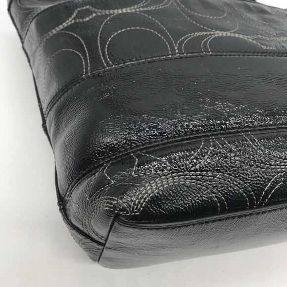 Coach Stripe Stitched Black Patent Leather Tote F19198 - Picture 8 of 11
